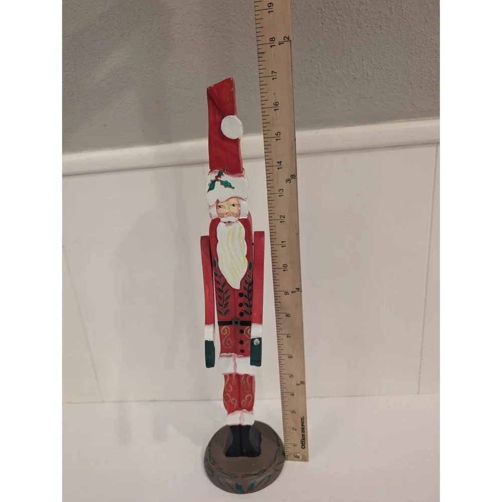Vintage Santa Claus Figurine Hand Carved Wood Jointed Arms Folk Art 17